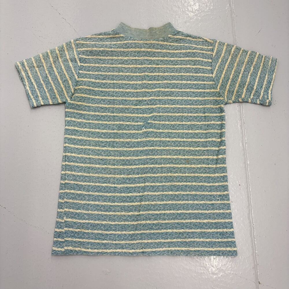 Vintage 60s Barletta Blue Pattern Knit Mock Neck Top
